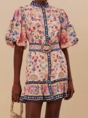 FARM Rio Superbloom Tapestry Puff Sleeve Mini Dress